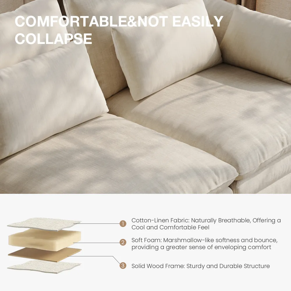 2–3 Seater Deep Seat Sofa with Removable Cotton-Linen Covers
