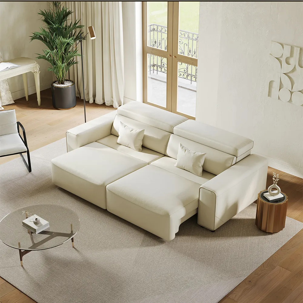 Luxury Electric Pull Out Sofa Bed Leather Retractable Sleeper Sofa