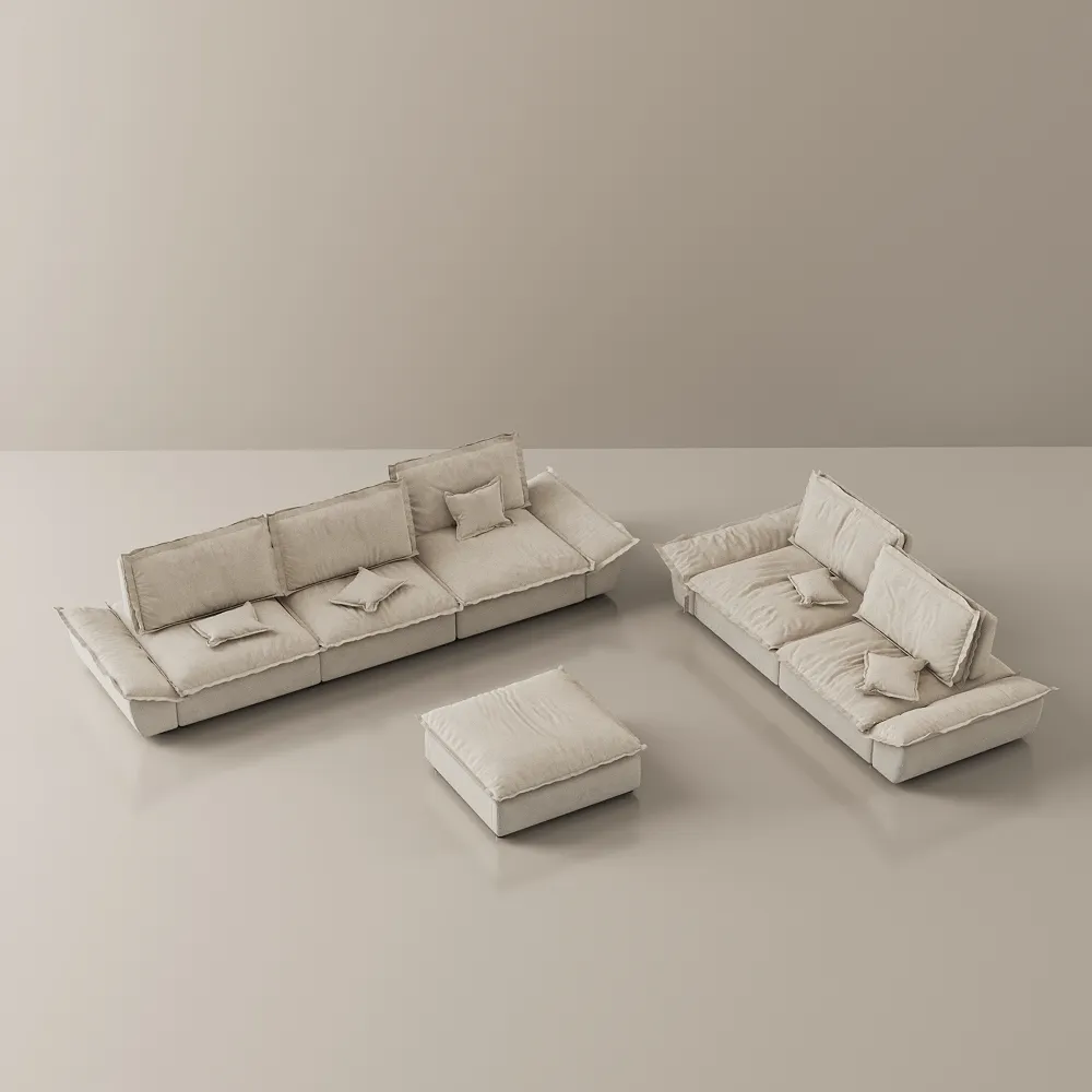 2-3 Seater Modern Sleeper Beige Sofa Set with Ottoman 2-3 Seater Modern Sleeper Beige Sofa Set with Ottoman