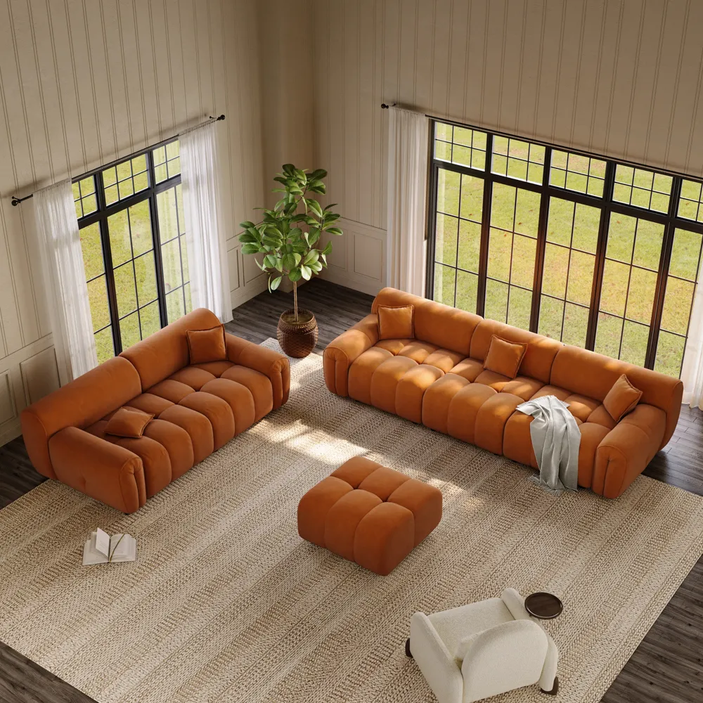 1-2-3 Seater Set-Velvet Tufted Sofa Mid Century with Deep Depth Seats