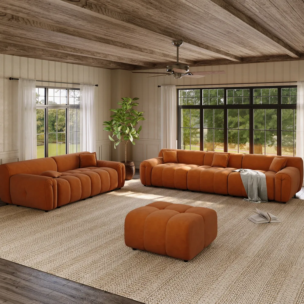 1-2-3 Seater Set-Velvet Tufted Sofa Mid Century with Deep Depth Seats 1-2-3 Seater Set-Velvet Tufted Sofa Mid Century with Deep Depth Seats