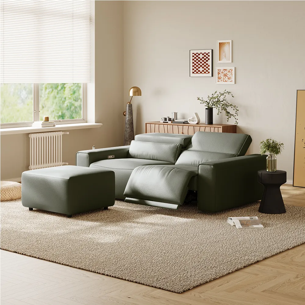 Power Extendable Sofa Matching Ottoman - Dark Green Eco-friendly Microfiber Leather