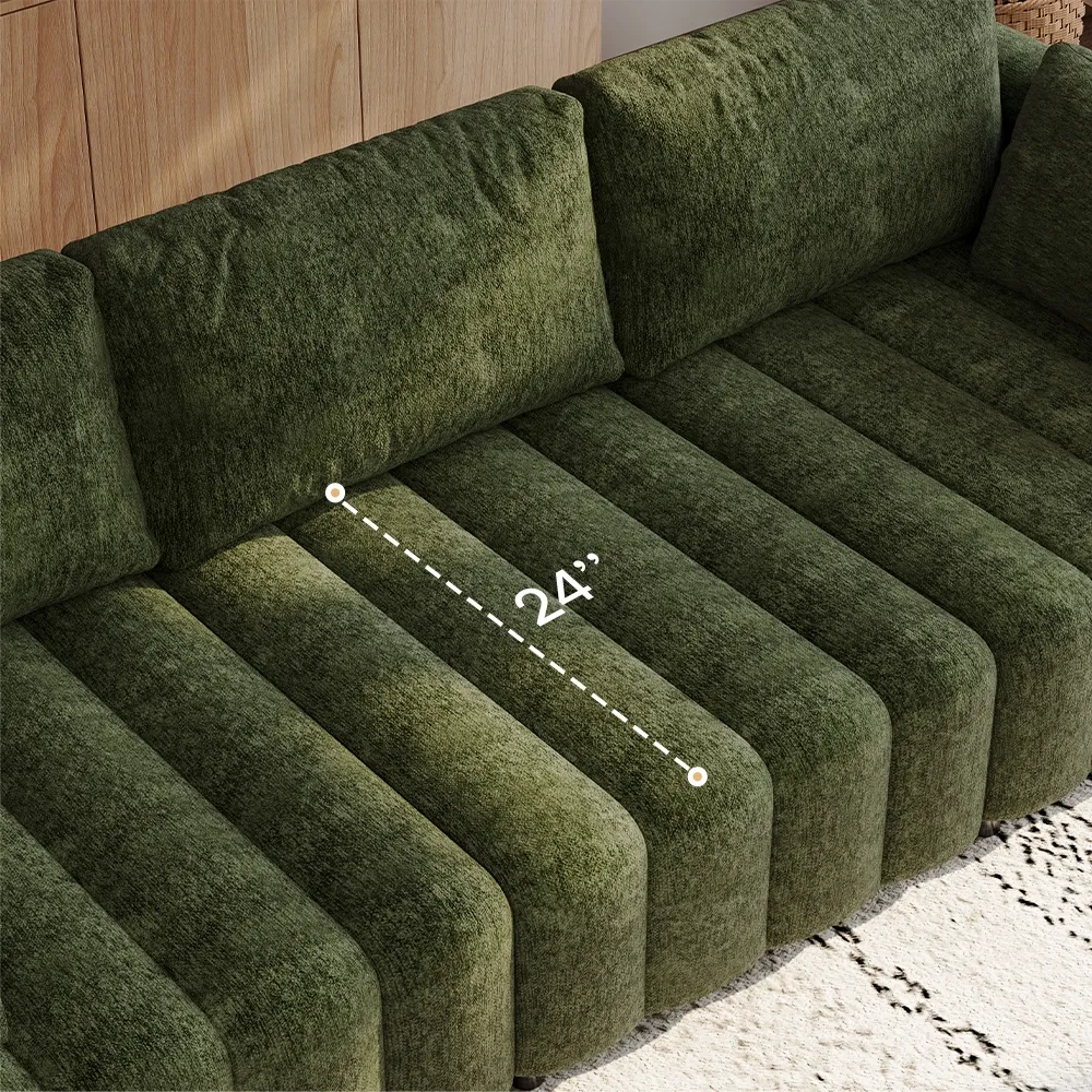2-3 Seater Retro Hand-Tufted Green Chenille Sofa Set