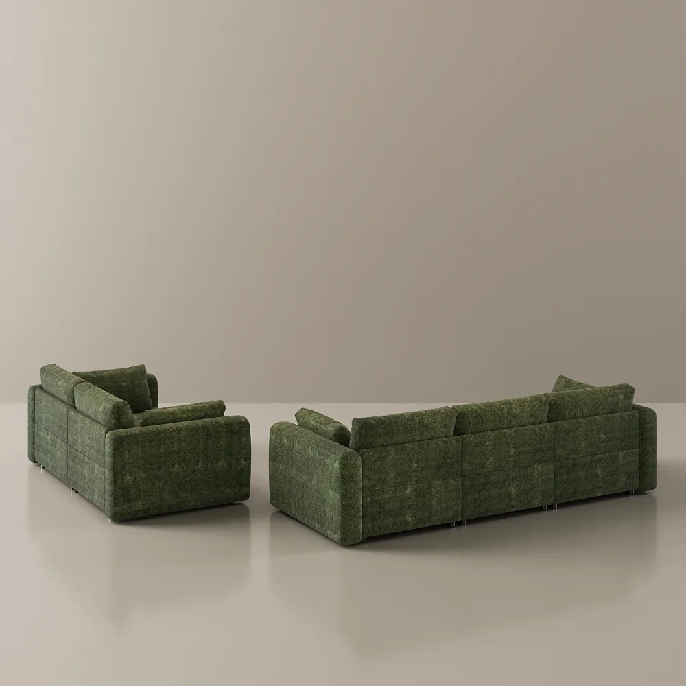 2-3 Seater Retro Hand-Tufted Green Chenille Sofa Set