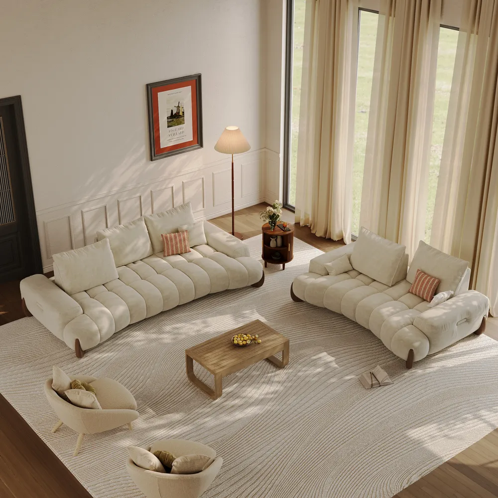 2-3 Seater Mid Century Beige Pet-Friendly Fabric Sofa Set with Adjustable 2-3 Seater Mid Century Beige Pet-Friendly Fabric Sofa Set with Adjustable