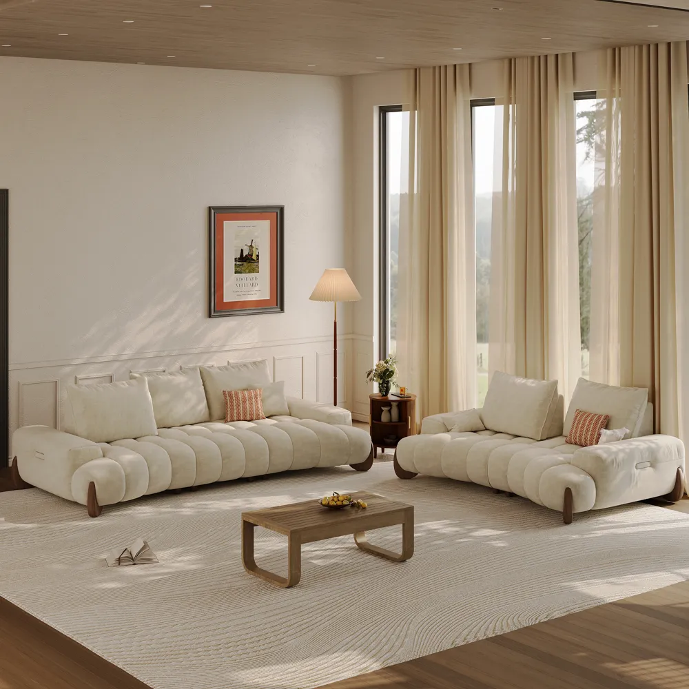 2-3 Seater Mid Century Beige Pet-Friendly Fabric Sofa Set with Adjustable 2-3 Seater Mid Century Beige Pet-Friendly Fabric Sofa Set with Adjustable