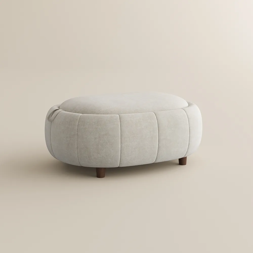 Mid Century Storage Ottoman Coffee Table in Beige Pet-friendly Fabric