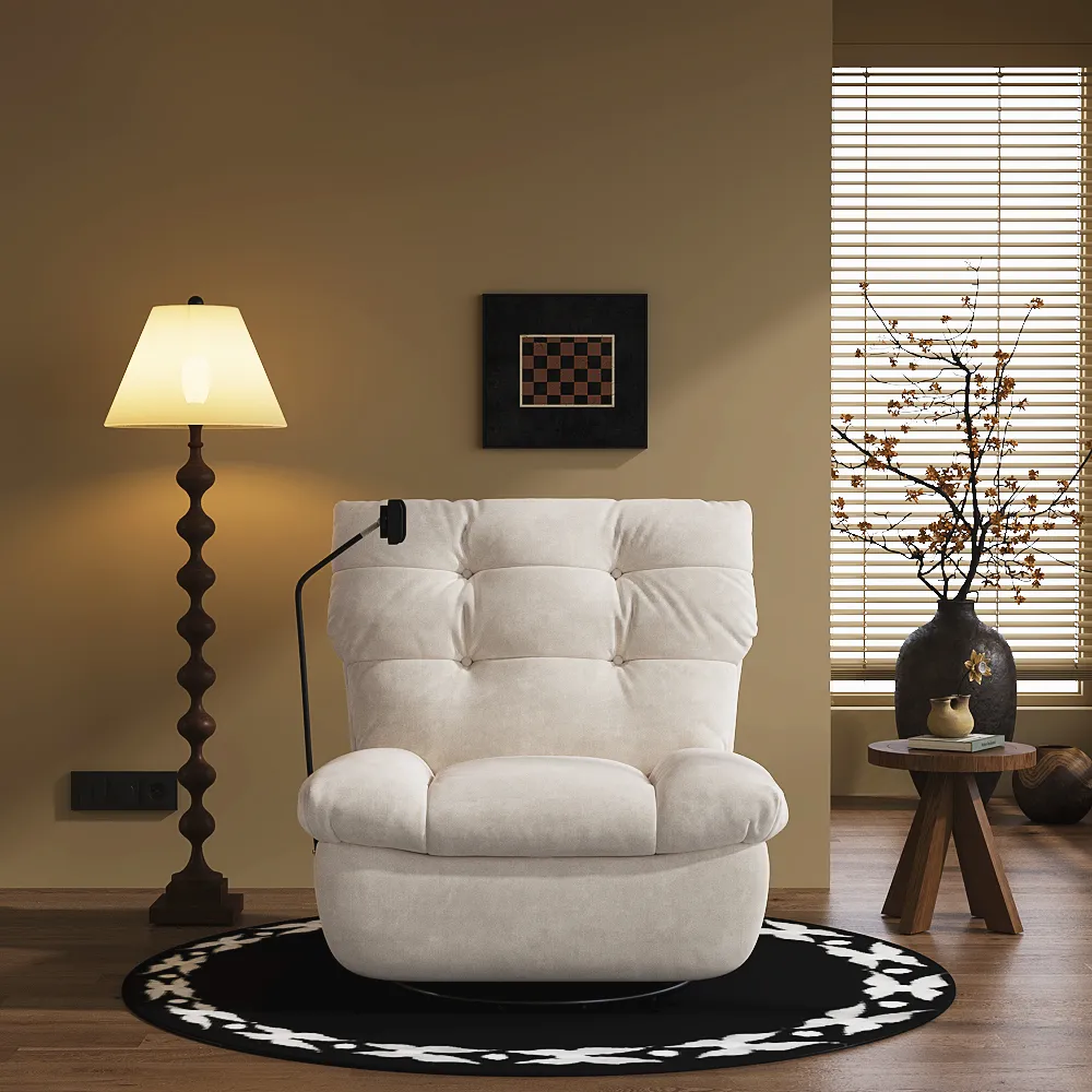 Power Recliner Lounge Swivel Chair With Hidden Storage