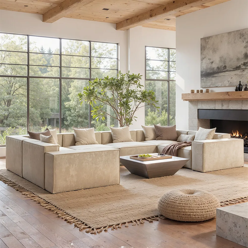 Pet-Friendly Modular Beige Sofa