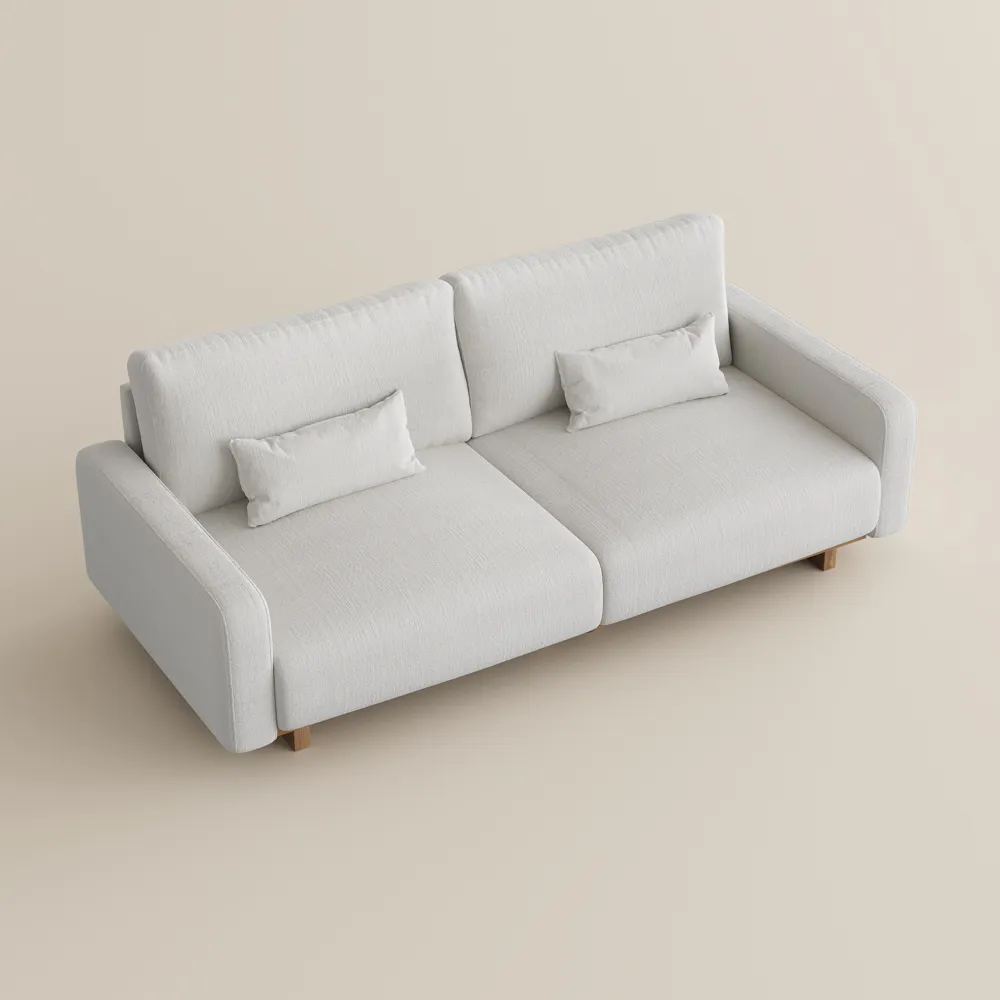 Mid-century Style Sofa Beige Chenille Sofa with LED Lights for Living Room