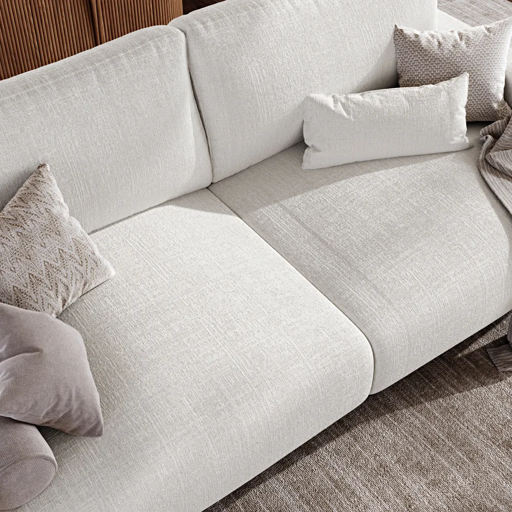 Mid-century Style Sofa Beige Chenille Sofa with LED Lights for Living Room