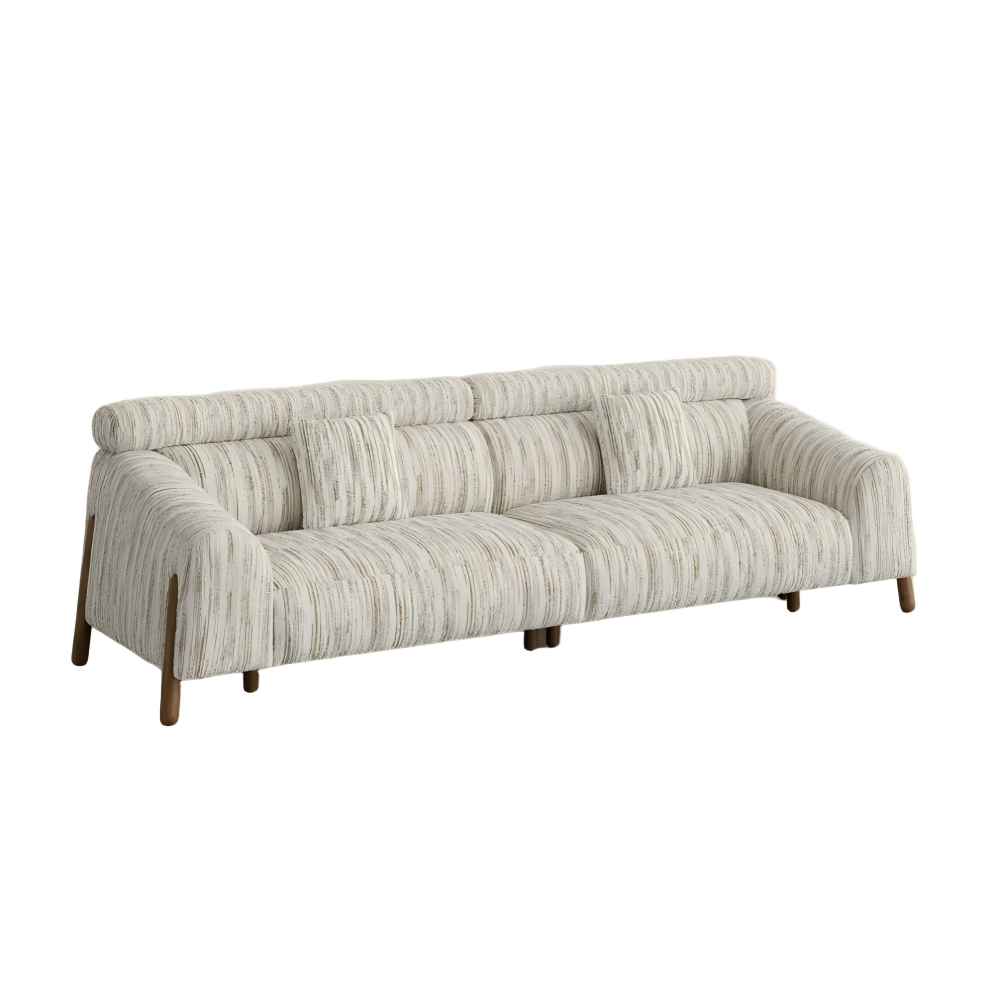 Mid-Century Modern Striped Fabric Brown Sofa with High Back Support