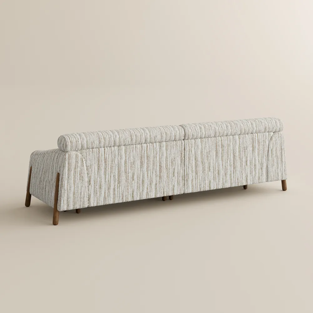 Mid-Century Modern Striped Fabric Brown Sofa with High Back Support