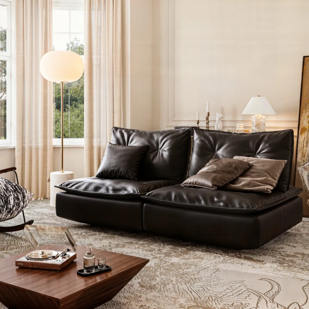 Black Leather Tufted Loveseat Sofa with Adjustable Backrest Black Leather Tufted Loveseat Sofa with Adjustable Backrest