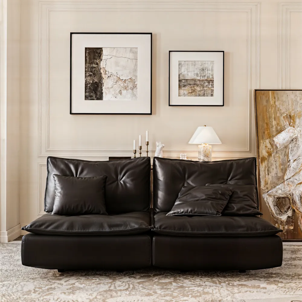 Black Leather Tufted Loveseat Sofa with Adjustable Backrest Black Leather Tufted Loveseat Sofa with Adjustable Backrest