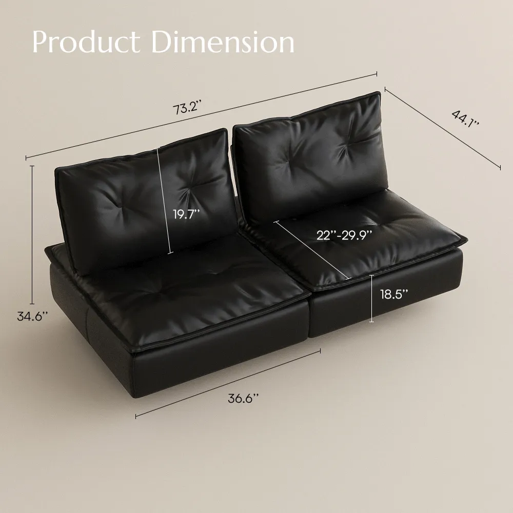 Black Leather Tufted Loveseat Sofa with Adjustable Backrest Black Leather Tufted Loveseat Sofa with Adjustable Backrest