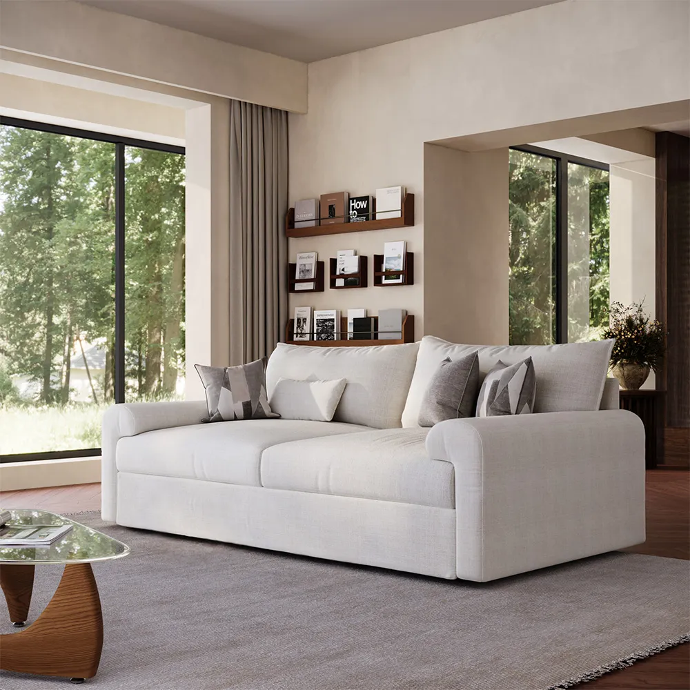 Modern Beige 2–3 Seater Sofa – Water-Repellent Cotton Linen 