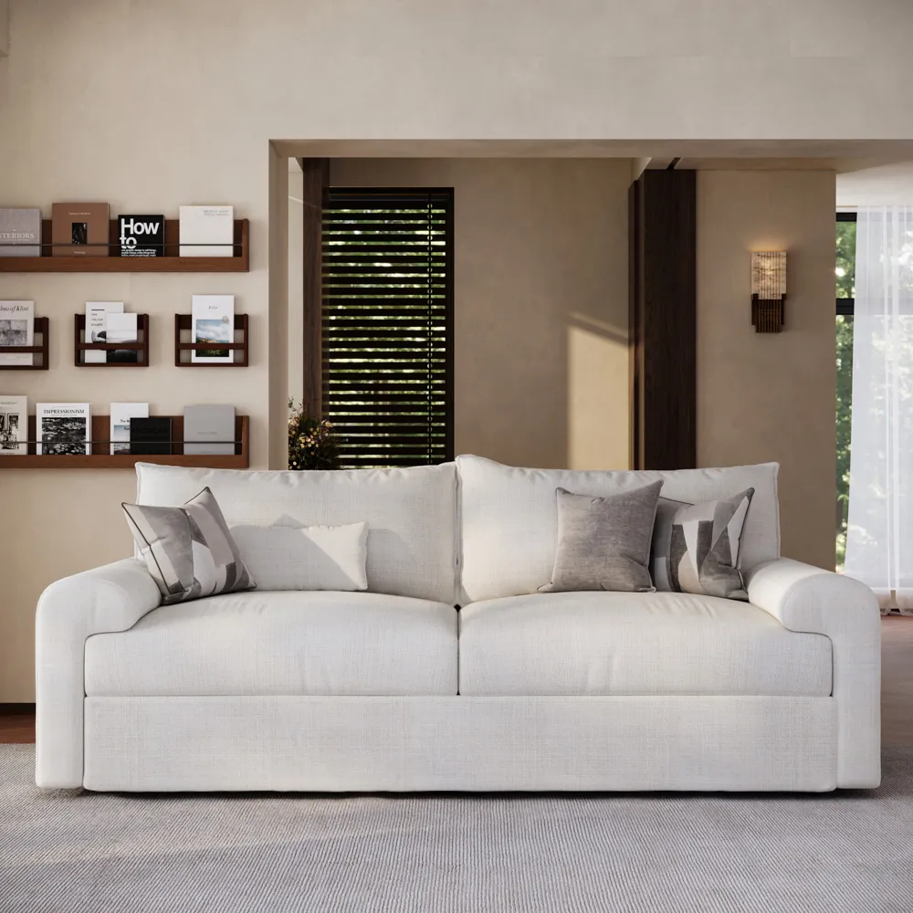 Modern Beige 2–3 Seater Sofa – Water-Repellent Cotton Linen 