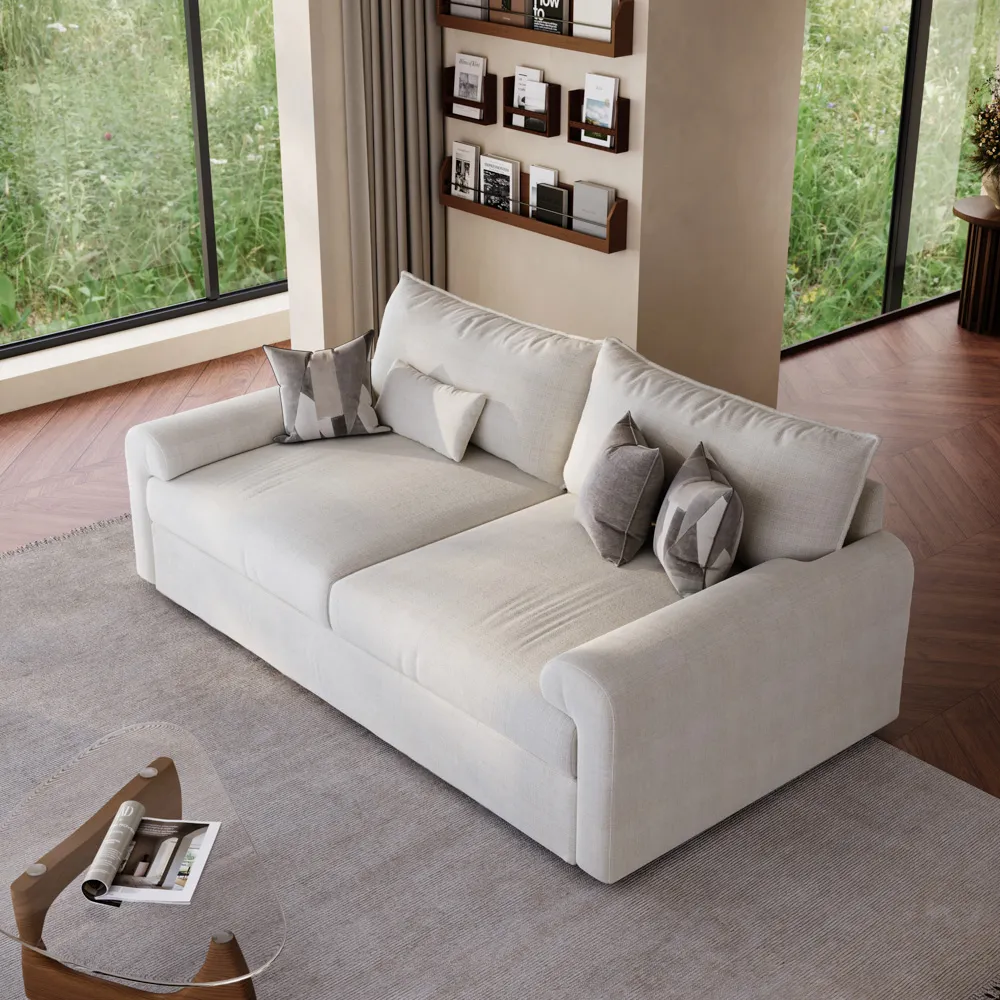 Modern Beige 2–3 Seater Sofa – Water-Repellent Cotton Linen 