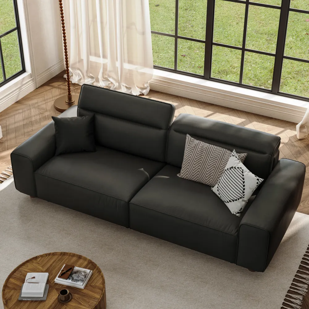 Modern 2–3 Seater Black Eco PU Leather Sofa 