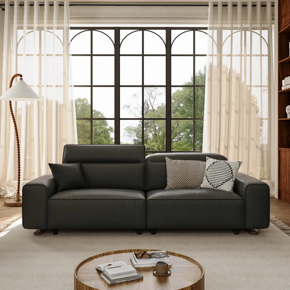 Modern 2–3 Seater Black Eco PU Leather Sofa 