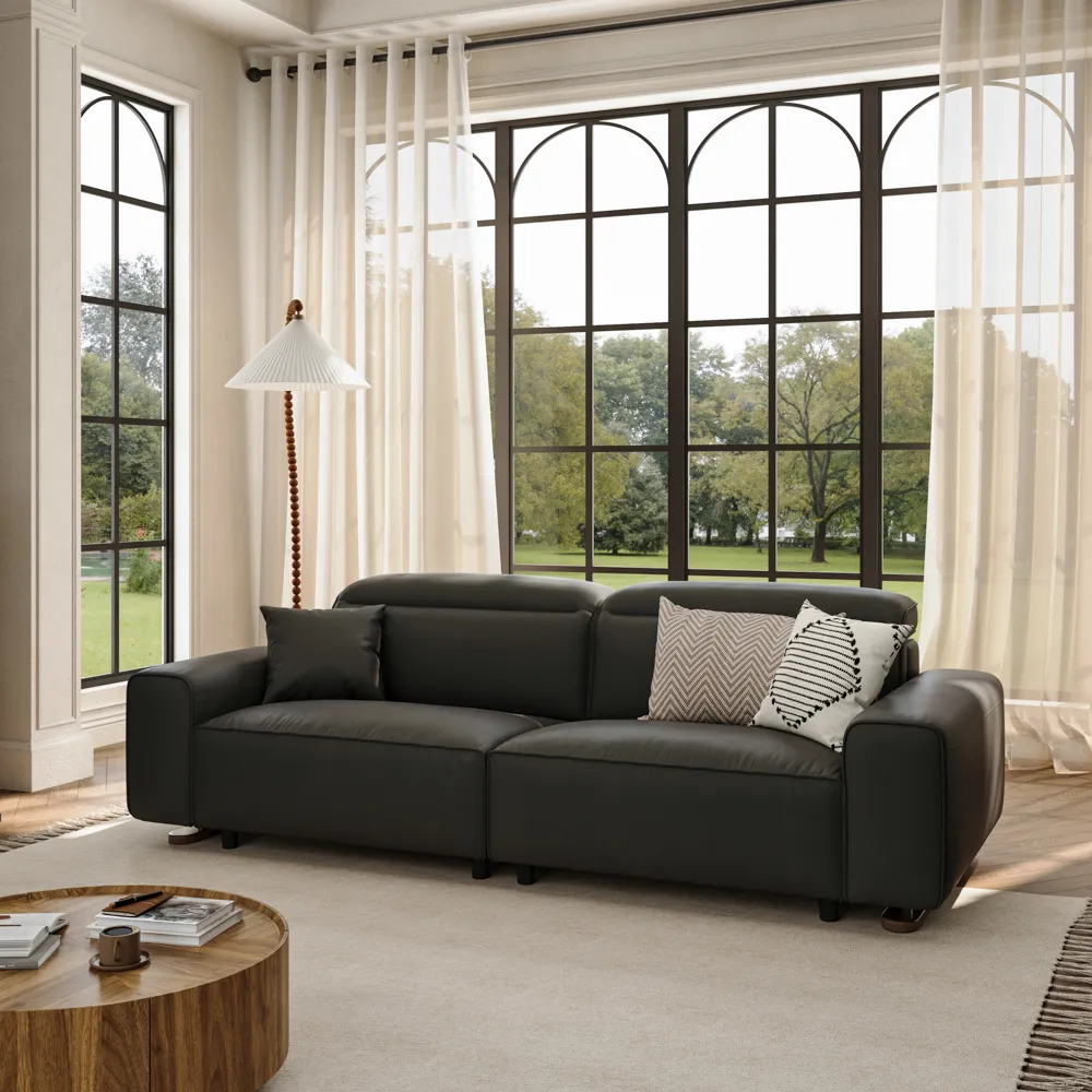 Modern 2–3 Seater Black Eco PU Leather Sofa 