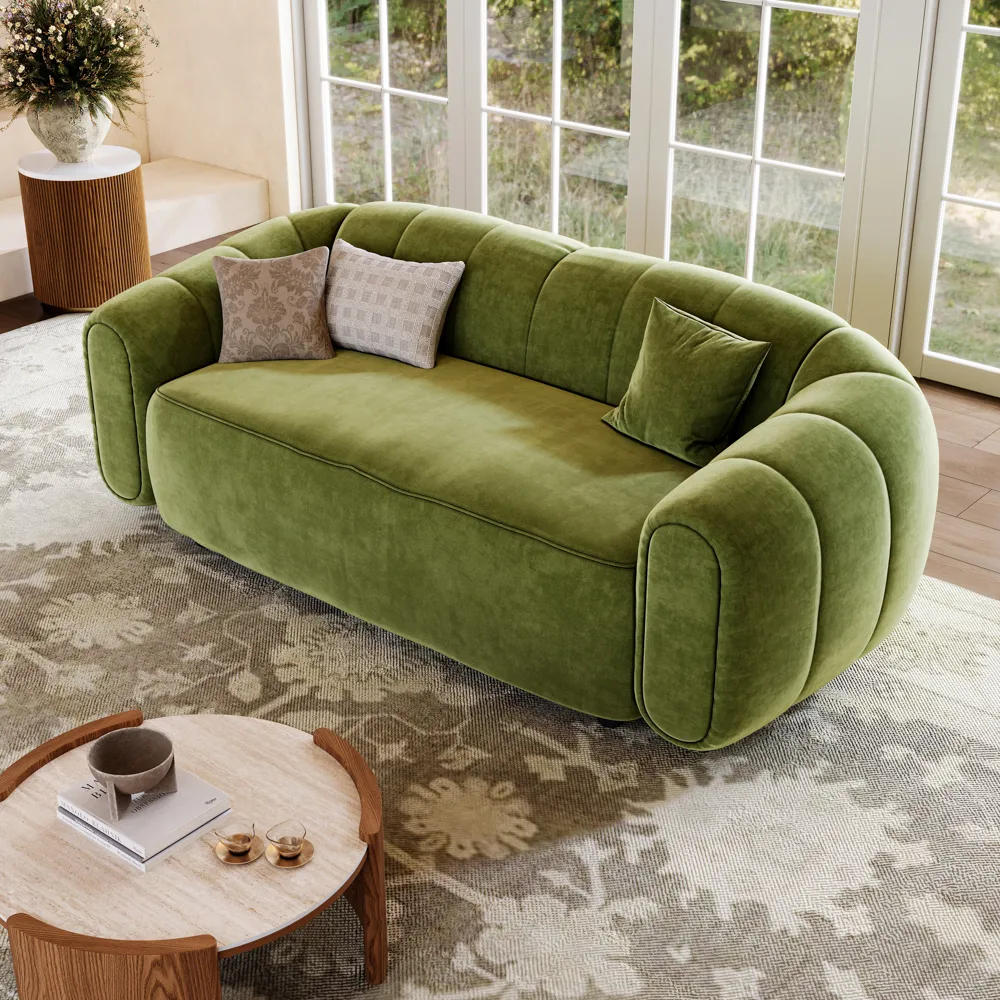 Modern 2–3 Seater Curved Green Velvet Sofa Modern 2–3 Seater Curved Green Velvet Sofa