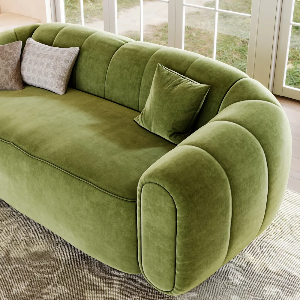 Modern 2–3 Seater Curved Green Velvet Sofa Modern 2–3 Seater Curved Green Velvet Sofa
