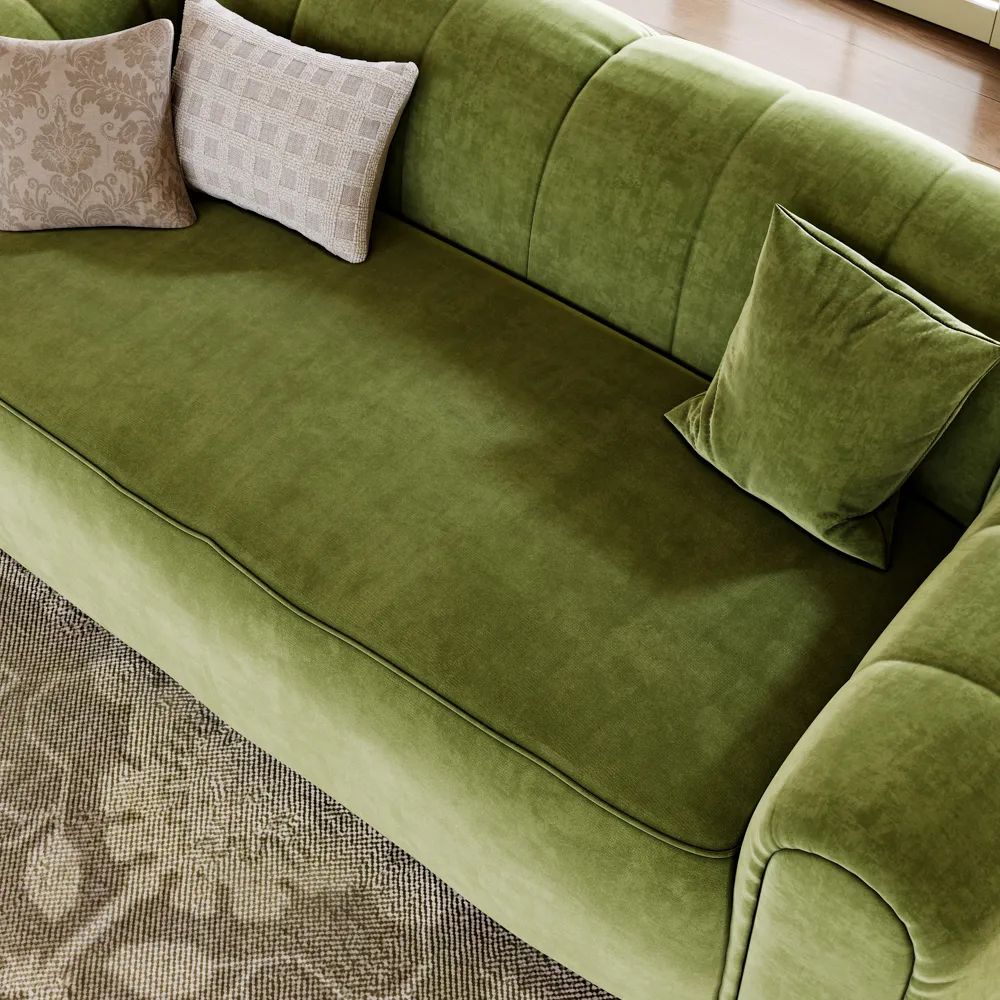 Modern 2–3 Seater Curved Green Velvet Sofa Modern 2–3 Seater Curved Green Velvet Sofa