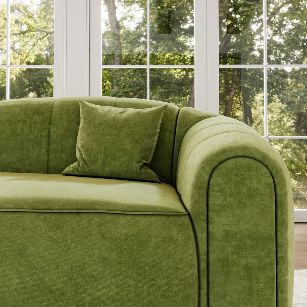 Modern 2–3 Seater Curved Green Velvet Sofa Modern 2–3 Seater Curved Green Velvet Sofa
