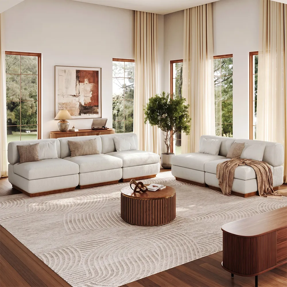Armless Storage Modular Waterproof Chenille Sofa Set Modern Beige Couch