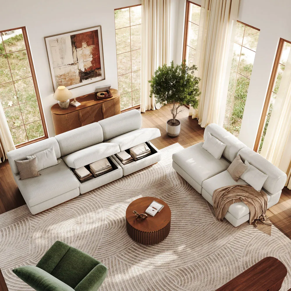 Armless Storage Modular Waterproof Chenille Sofa Set Modern Beige Couch