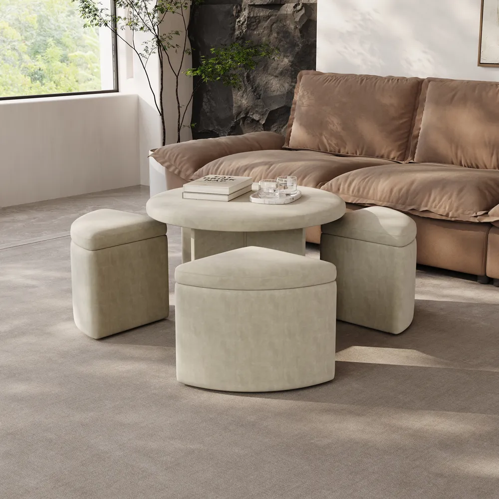 Beige Round Storage Ottoman Coffee Table Beige Round Storage Ottoman Coffee Table