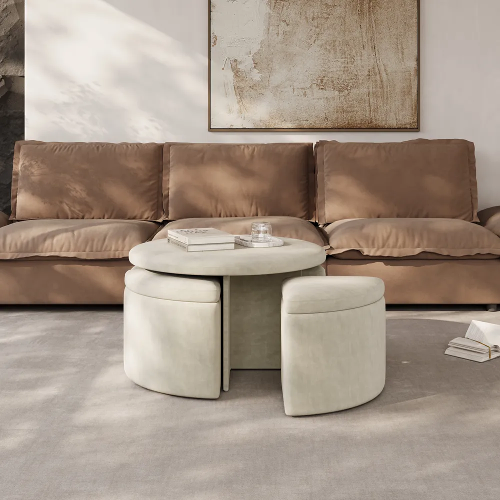 Beige Round Storage Ottoman Coffee Table Beige Round Storage Ottoman Coffee Table