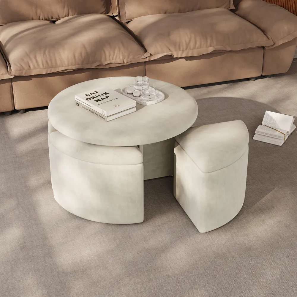 Beige Round Storage Ottoman Coffee Table Beige Round Storage Ottoman Coffee Table