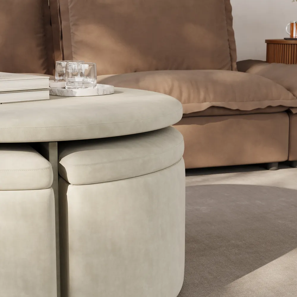 Beige Round Storage Ottoman Coffee Table Beige Round Storage Ottoman Coffee Table