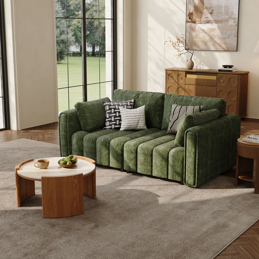 Retro Chenille Sofa & Coffee Table Sofa Set Retro Chenille Sofa & Coffee Table Sofa Set