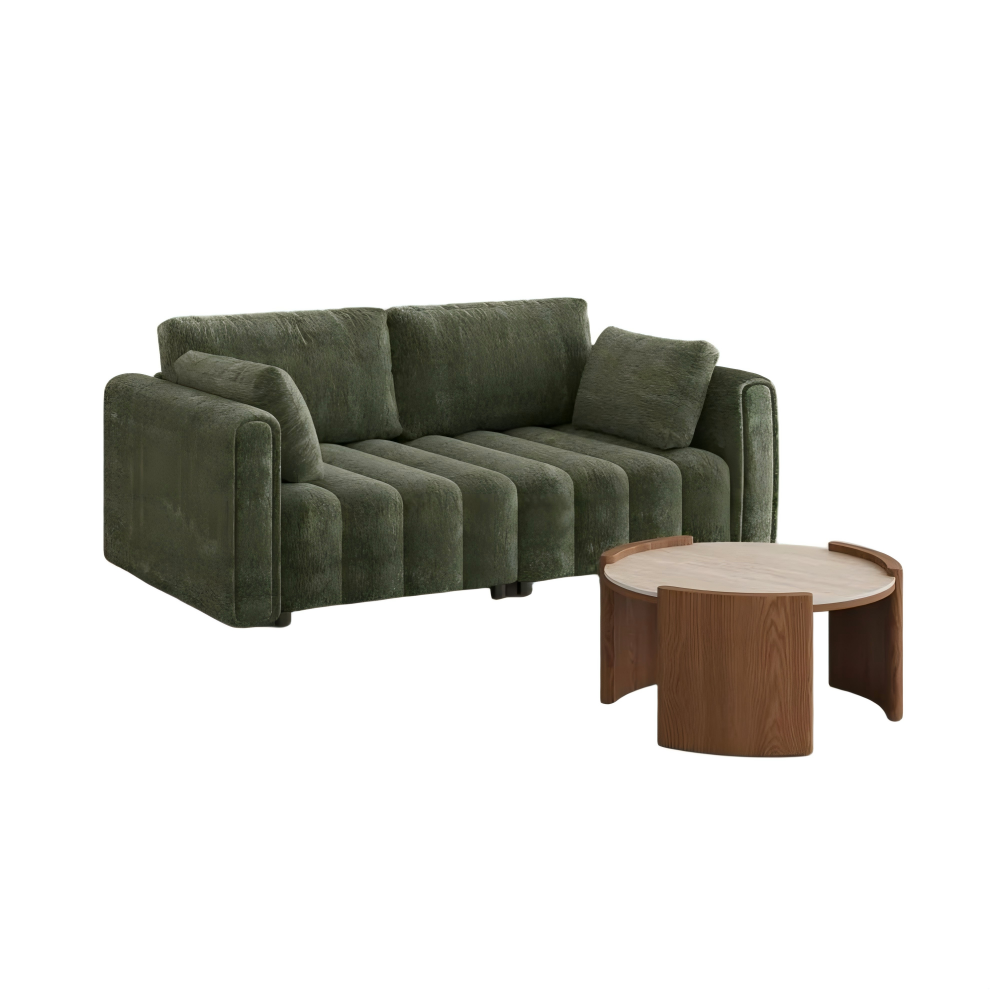 Retro Chenille Sofa & Coffee Table Sofa Set Retro Chenille Sofa & Coffee Table Sofa Set
