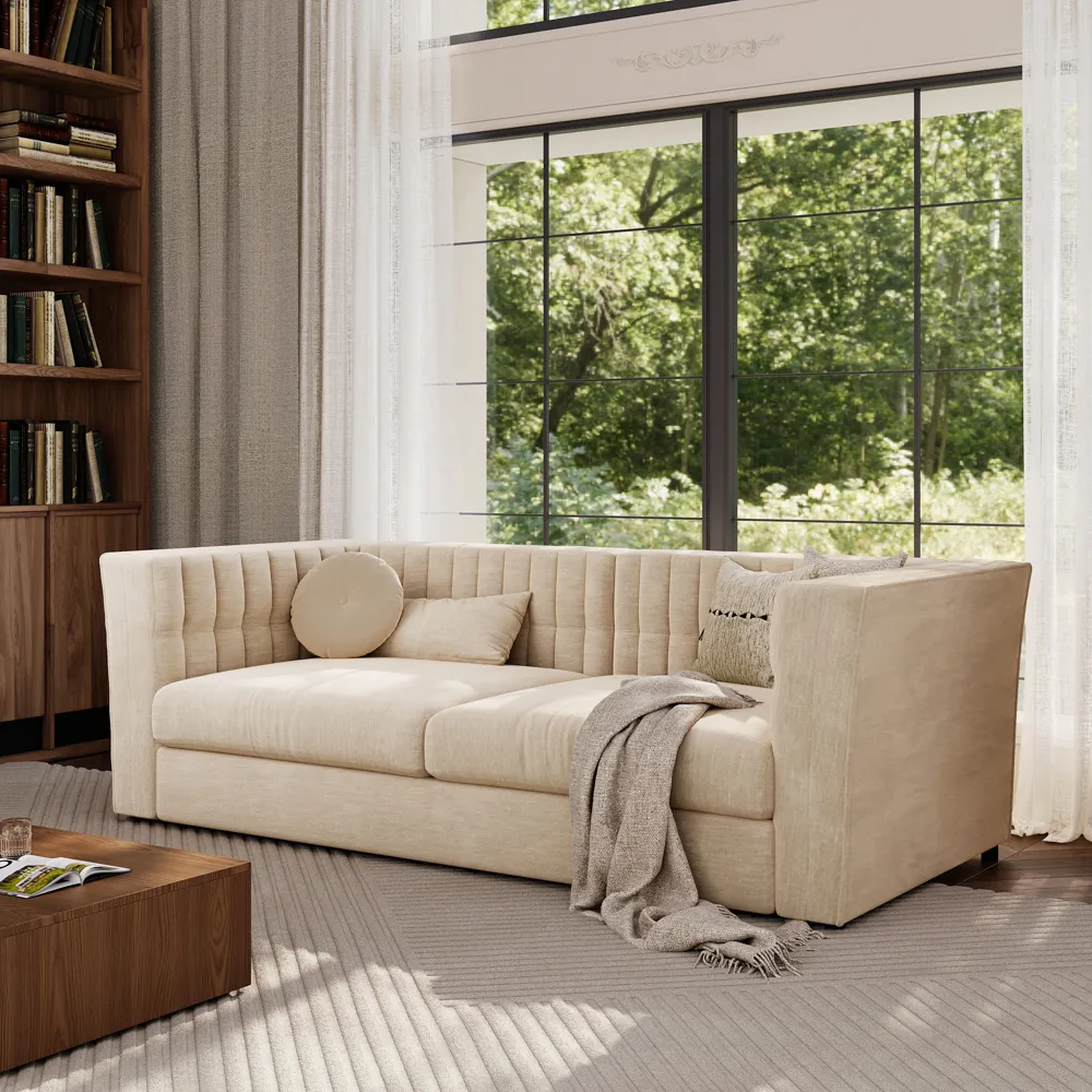 Modern Beige Tufted Sofa with Track Arms Modern Beige Tufted Sofa with Track Arms