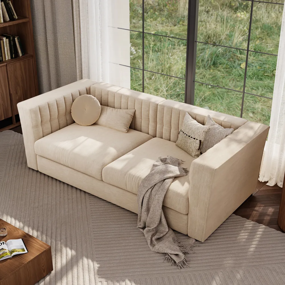 Modern Beige Tufted Sofa with Track Arms Modern Beige Tufted Sofa with Track Arms