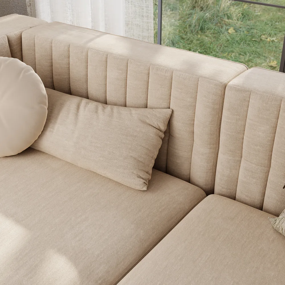 Modern Beige Tufted Sofa with Track Arms Modern Beige Tufted Sofa with Track Arms