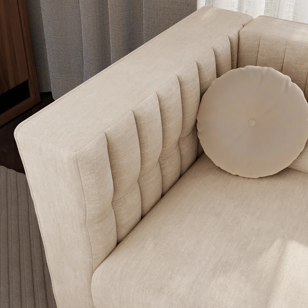 Modern Beige Tufted Sofa with Track Arms Modern Beige Tufted Sofa with Track Arms