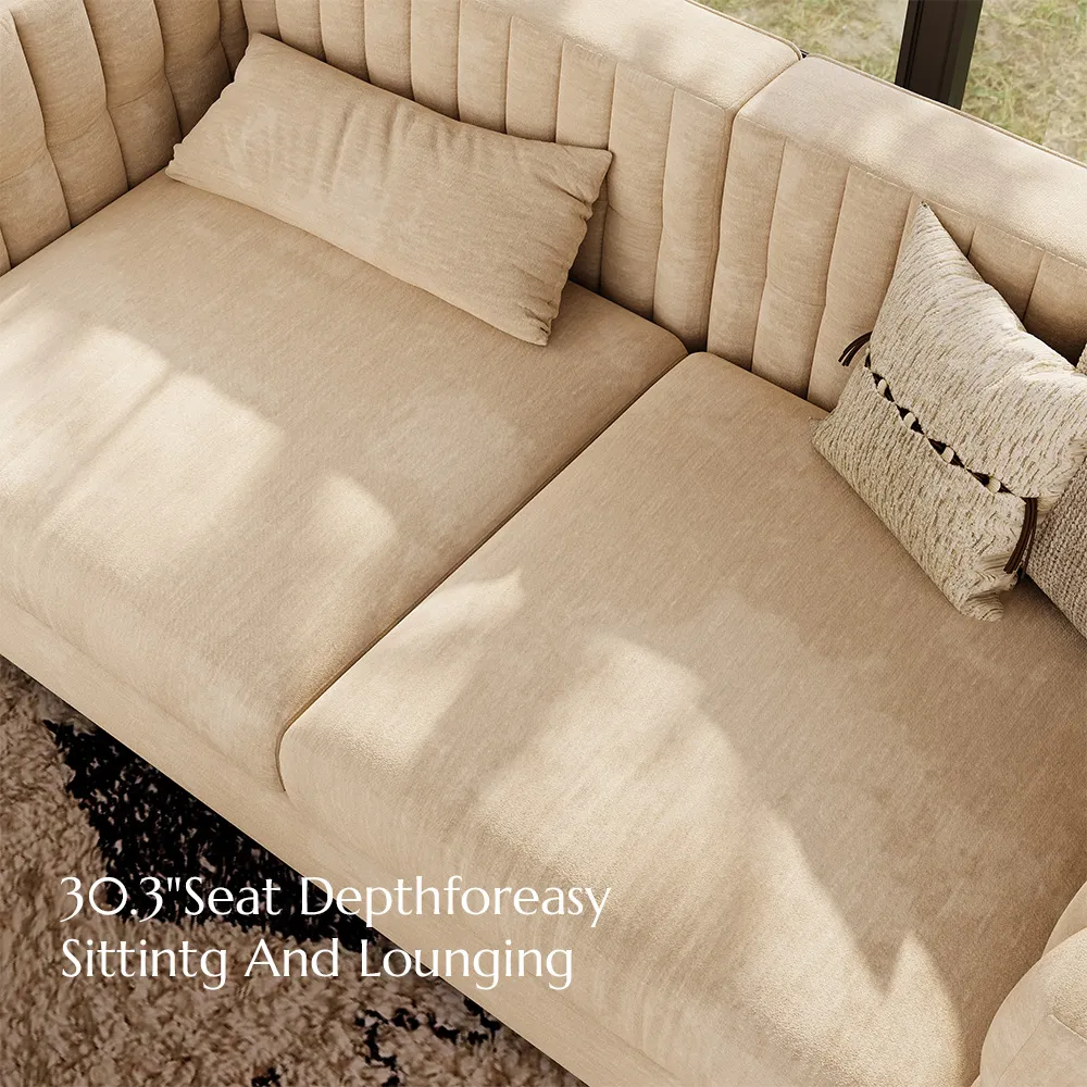 Modern Beige Tufted Sofa with Track Arms Modern Beige Tufted Sofa with Track Arms