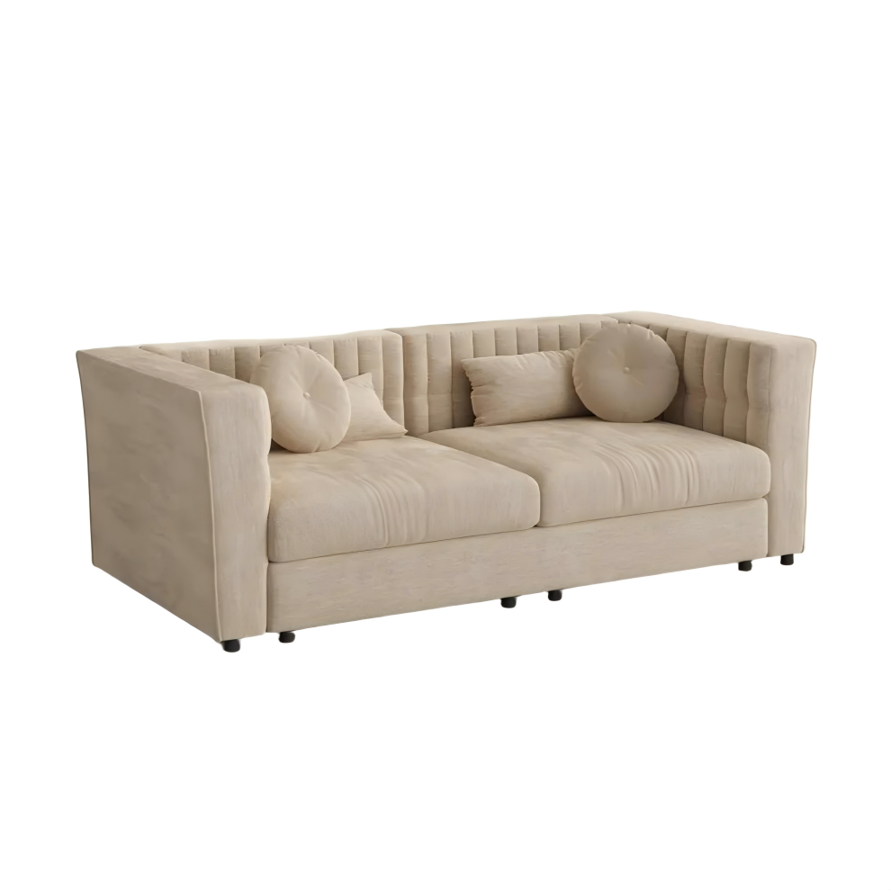 Modern Beige Tufted Sofa with Track Arms Modern Beige Tufted Sofa with Track Arms
