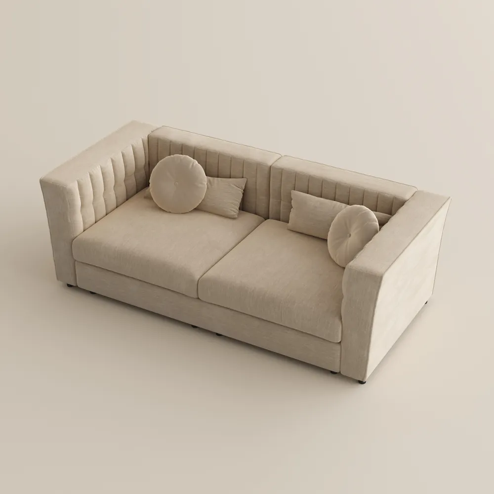 Modern Beige Tufted Sofa with Track Arms Modern Beige Tufted Sofa with Track Arms