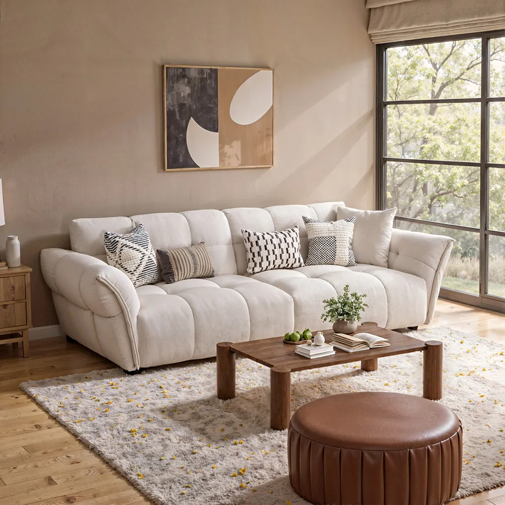 Modern Tufted Sofa with Cotton and Linen Fabric Modern Tufted Sofa with Cotton and Linen Fabric
