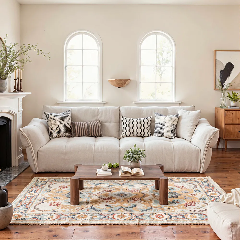 Modern Tufted Sofa with Cotton and Linen Fabric Modern Tufted Sofa with Cotton and Linen Fabric