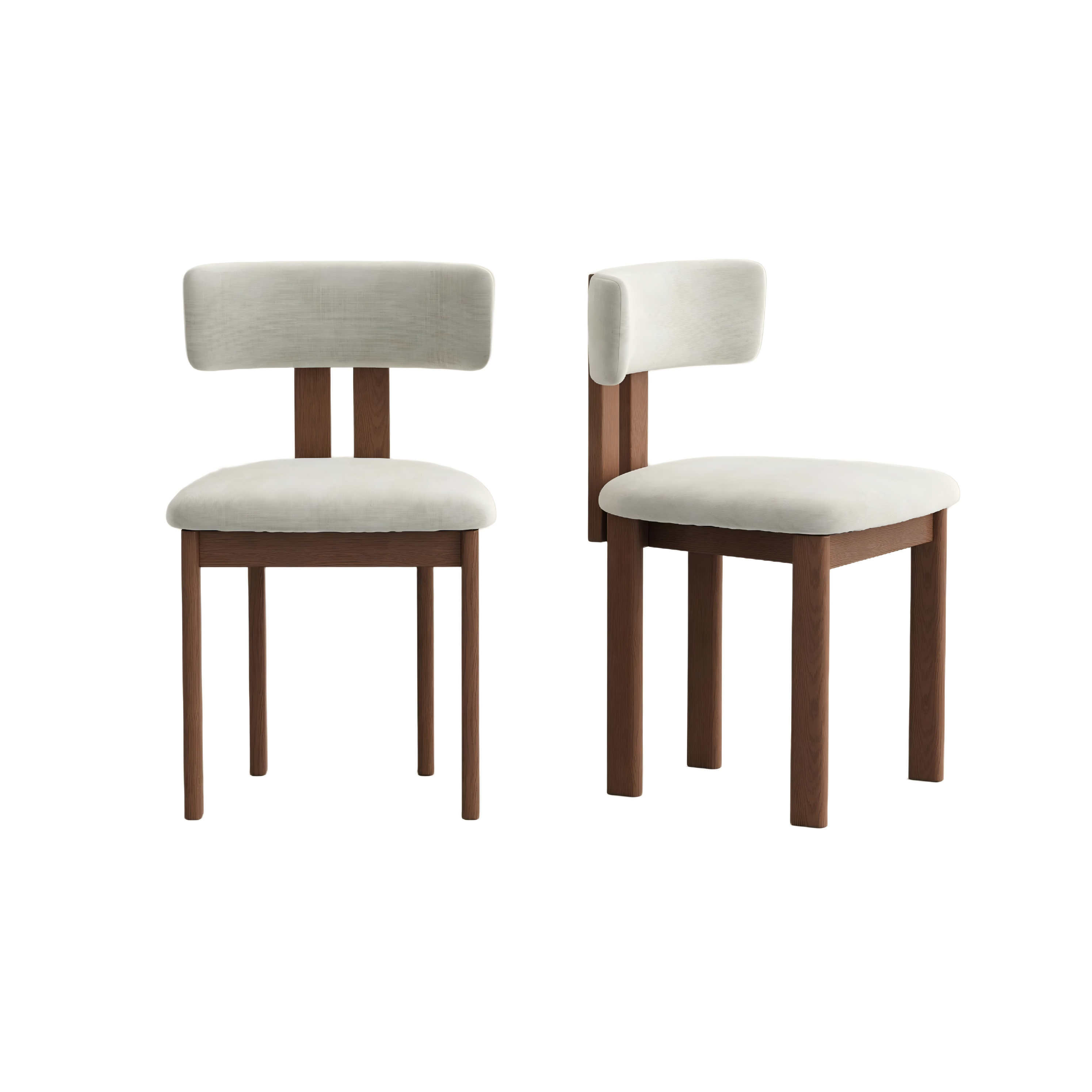 Mid-Century Modern Cotton Linen Wood Dining Chairs Set of 2