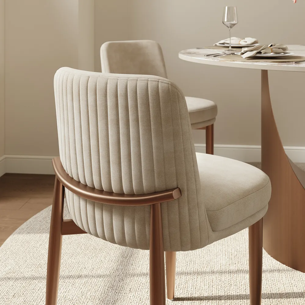 Mid-Century Modern Linen Upholstered Dining Chairs Set of 2