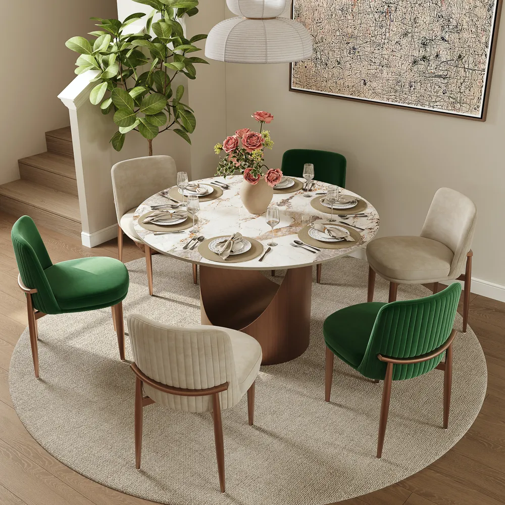 Mid-Century Modern Linen Upholstered Dining Chairs Set of 2